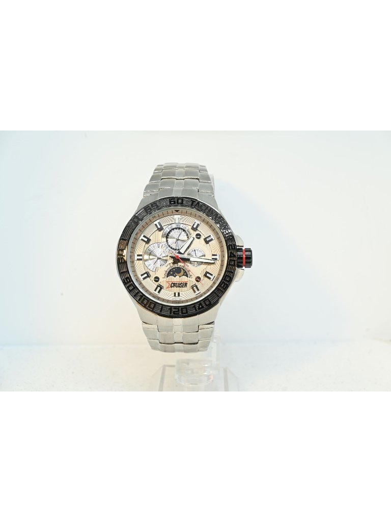 Cruiser Mens Multifunction Watch Tachymeter Bezel Moon Phase Stainless 45mm